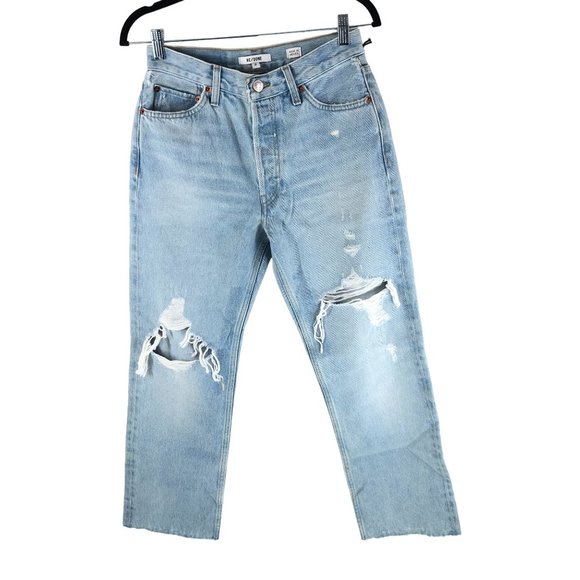 Re/Done Womens Jeans 90s High Rise Loose Light Destroyed Button Fly 26